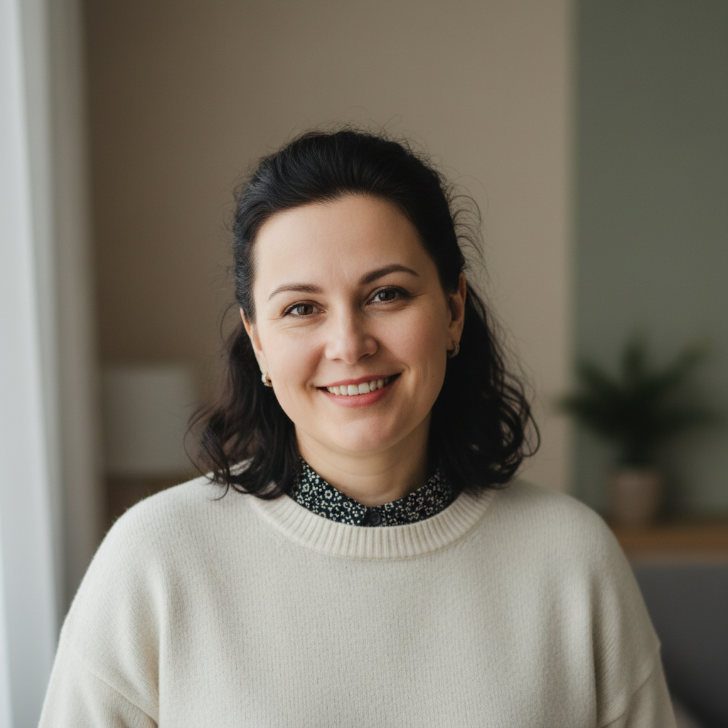 Happy Russian female customer Maria portrait